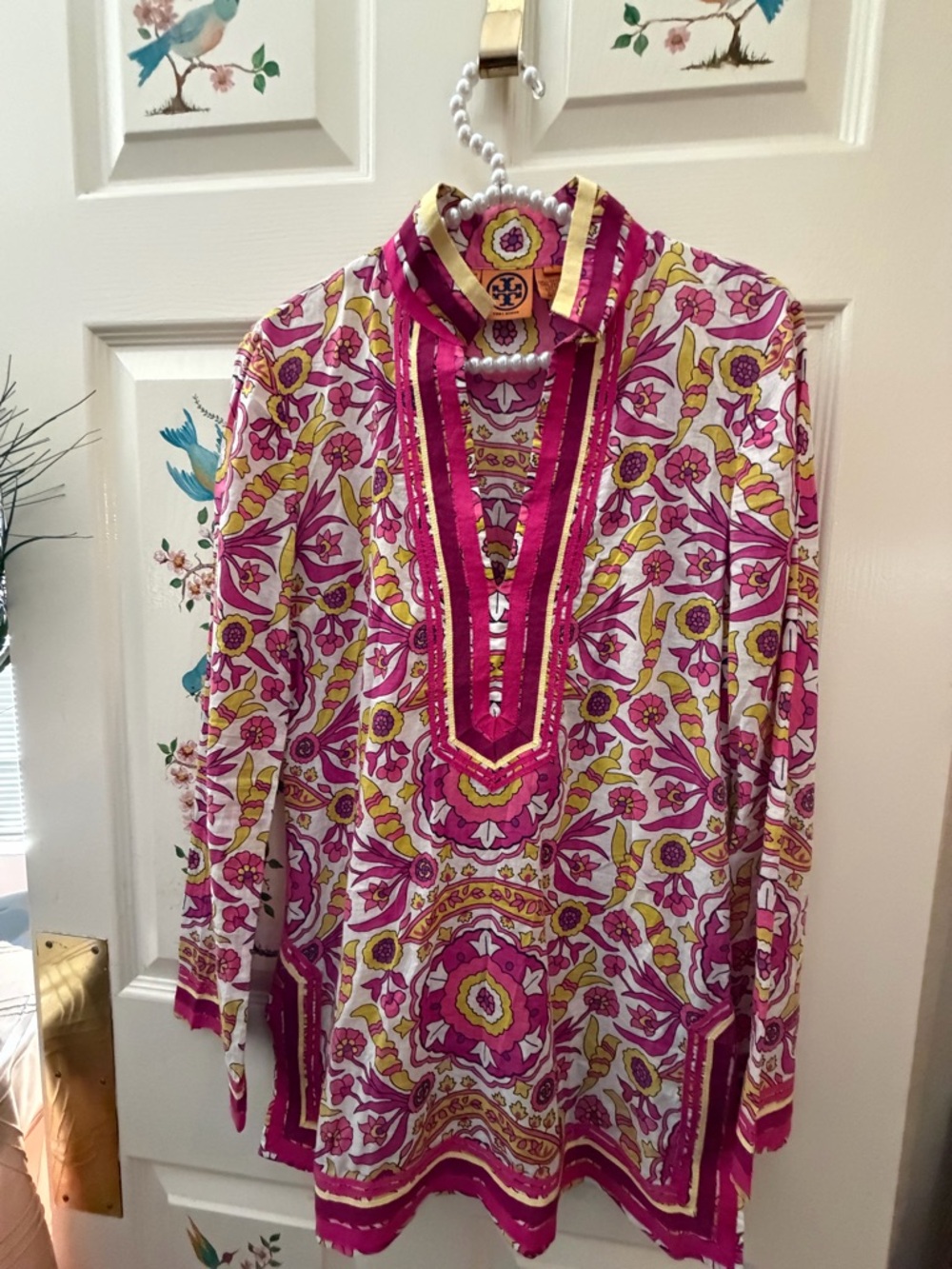 Tory Burch Pink and Yellow Floral Print Tunic